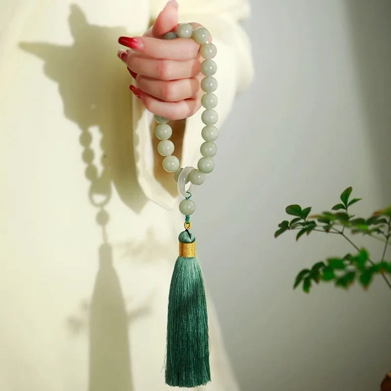 Bracelet Beaded Men - Зеленый нефритовый камень 12 мм, бусины,